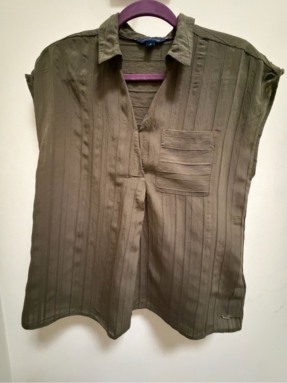 Tommy Hilfiger Olive Green Cap Sleeve Collared Blouse Size M